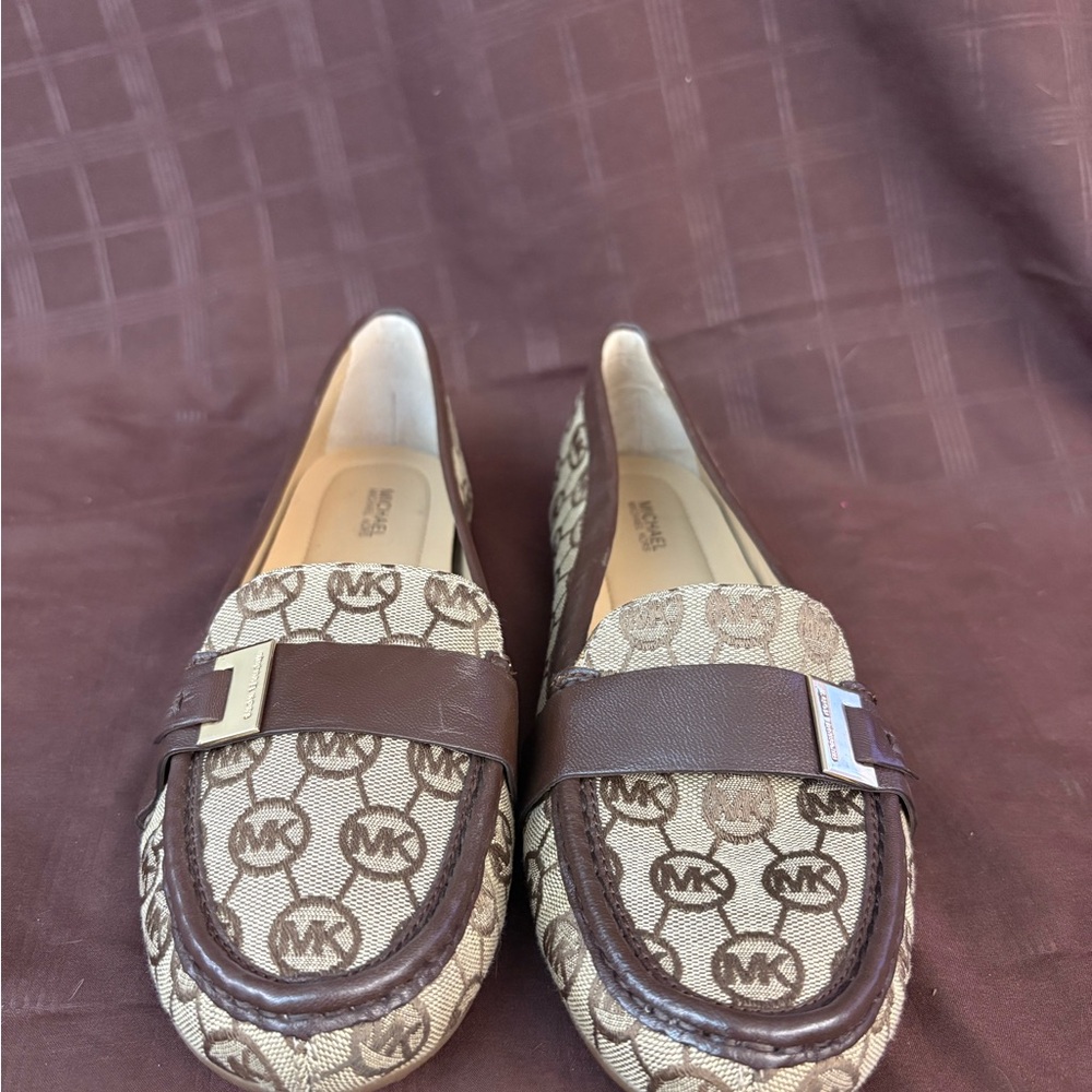 Michael Kors MK Monogram Loafers Brown Canvas Women’s Size 10M (Like New)